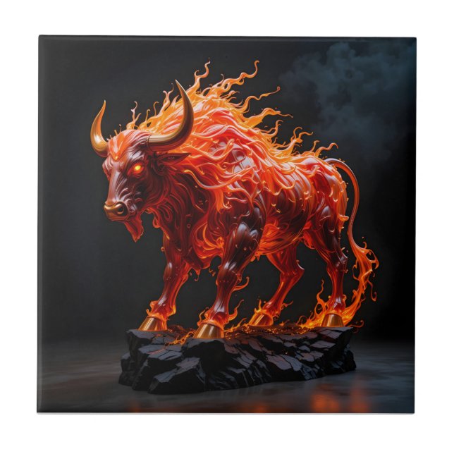 Mythic Fire Bull Ceramic Tile (Front)