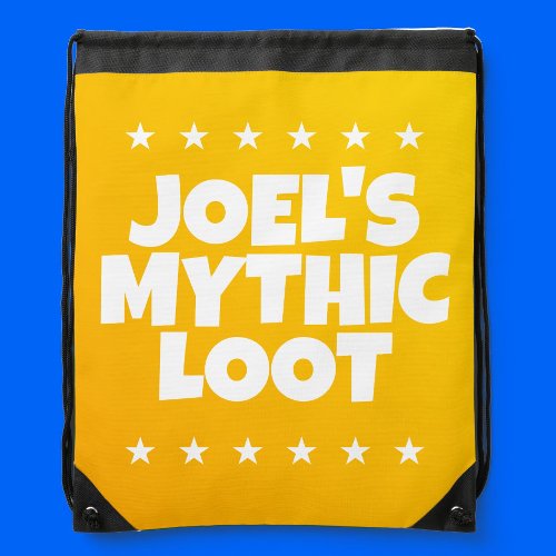 Mythic Loot Gamer Name Slogan Yellow White Drawstring Bag