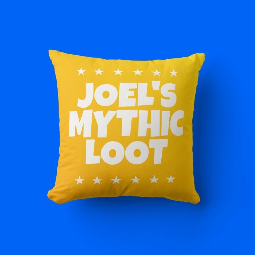 Mythic Loot Gamer Yellow White Boys Name  Throw Pillow