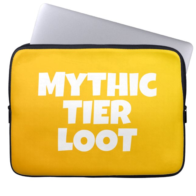 Mythic Tier Loot Yellow Typography Gamer Laptop Sleeve (Front)