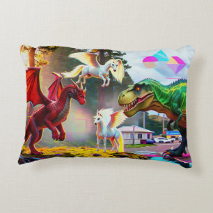Mythical and Prehistoric Pegasus, Dragon, Dinosaur Accent Pillow