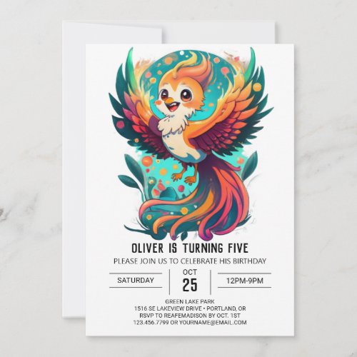 Mythical Bird Magic Whimsical Phoenix Birthday Invitation