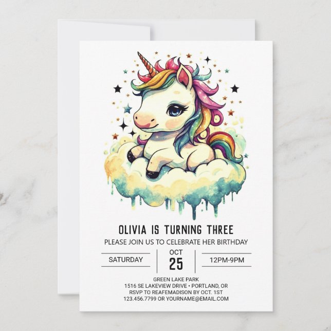 Mythical Bliss Unicorn Birthday  Invitation (Front)