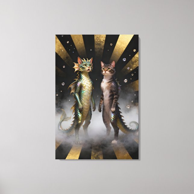 Mythical Cat-Dragon Creatures Canvas Print (Front)