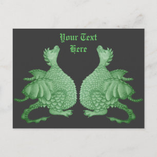 mythical creatures cute twin green dragons postcard