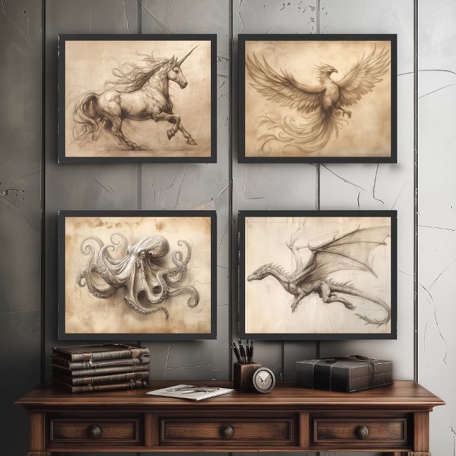Mythical Creatures Pencil Sketch Wall Art Sets (Creator Uploaded)