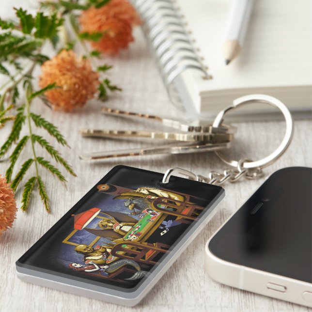 Mythical Creatures Playing Poker Keychain (Front Right)