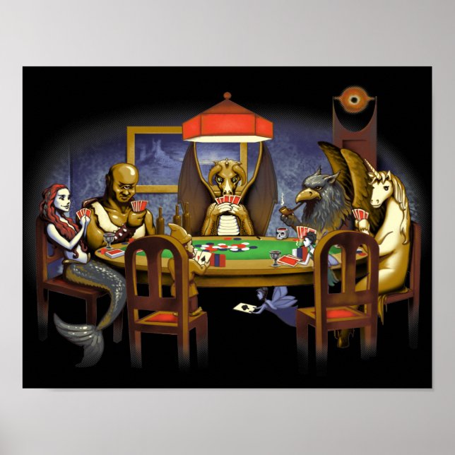 Mythical Creatures Playing Poker Poster (Front)