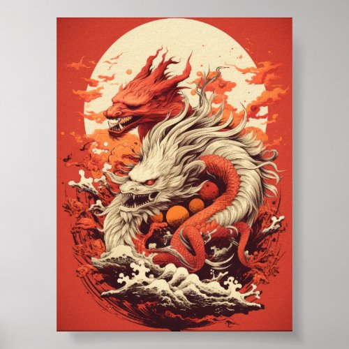 Mythical Dragon and Phoenix Yin Yang Poster