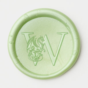Mythical Dragon Over Single Bold Initial Monogram Wax Seal Sticker