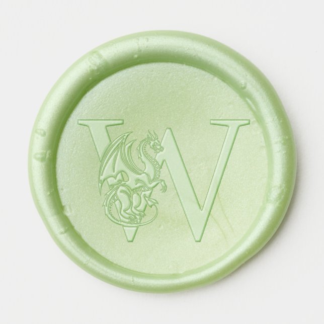 Mythical Dragon Over Single Bold Initial Monogram Wax Seal Sticker (Front)