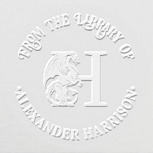 Mythical Dragon Over Single Bold Initial Name Book Embosser