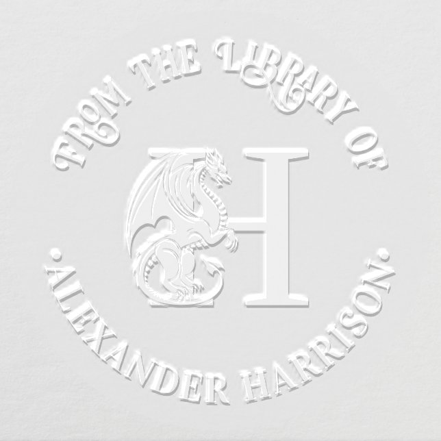 Mythical Dragon Over Single Bold Initial Name Book Embosser (Design)