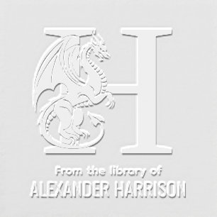 Mythical Dragon Over Single Bold Initial Name Book Embosser