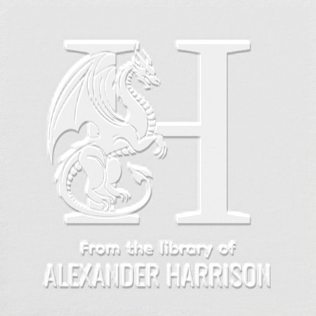 Mythical Dragon Over Single Bold Initial Name Book Embosser (Design)