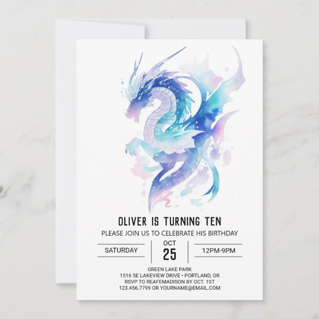Mythical Dragon's Majestic Birthday Invitation (Front)