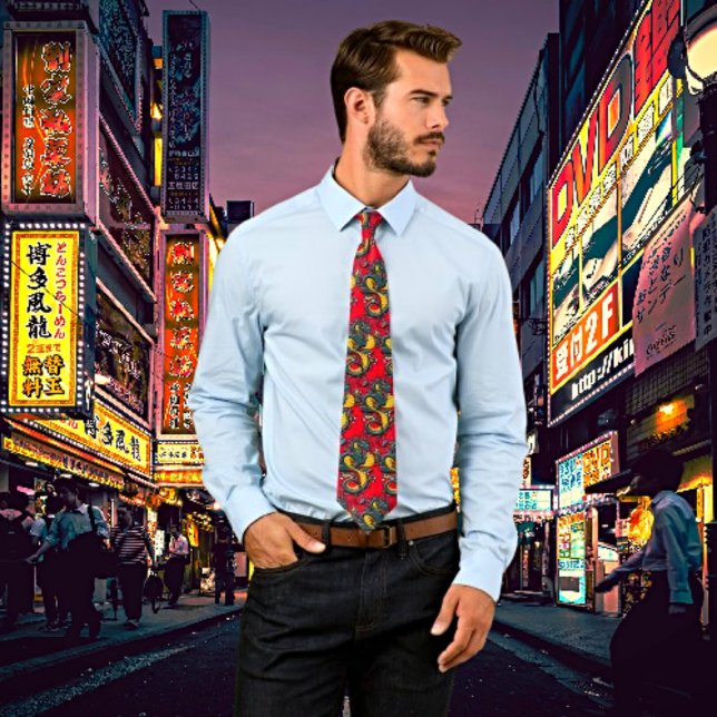 Mythical Elegance: Retro Art Chinese Dragon Neck Tie (Creator Uploaded)
