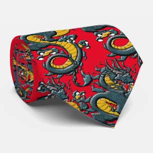 Mythical Elegance: Retro Art Chinese Dragon Neck Tie