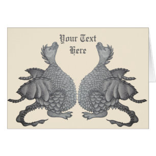mythical fantasy creature cute gray dragons twins cards