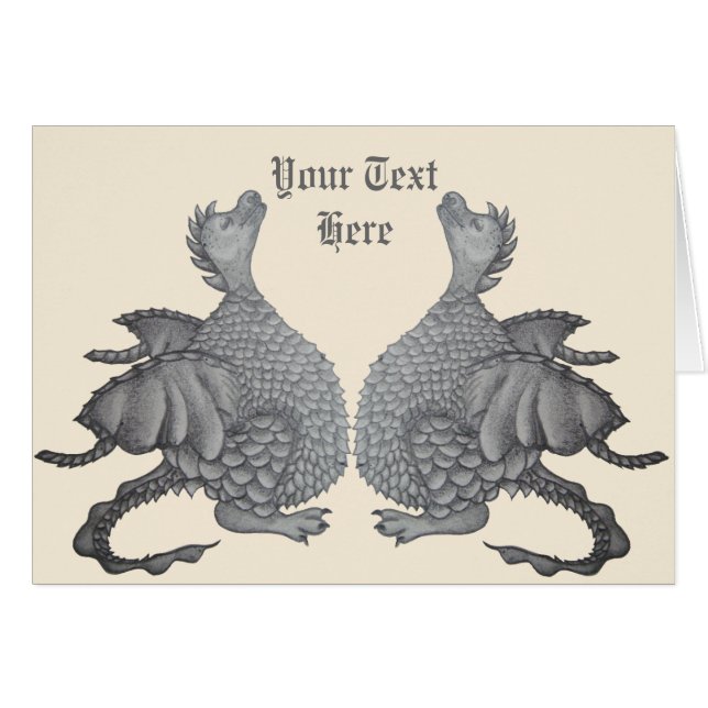 mythical fantasy creature cute gray dragons twins cards (Front Horizontal)