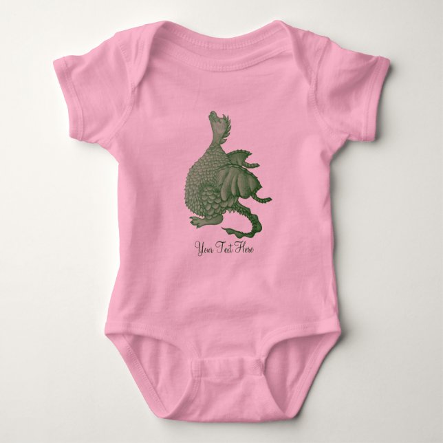 mythical fantasy creature cute green dragon baby bodysuit (Front)