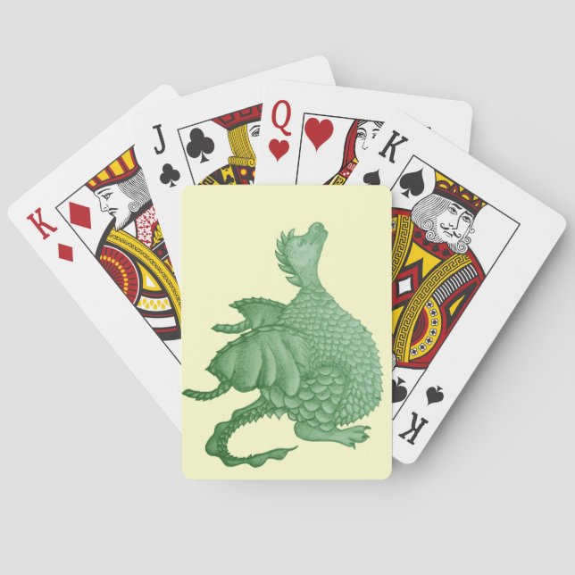 mythical fantasy creature cute green dragon bicycl poker cards (Back)