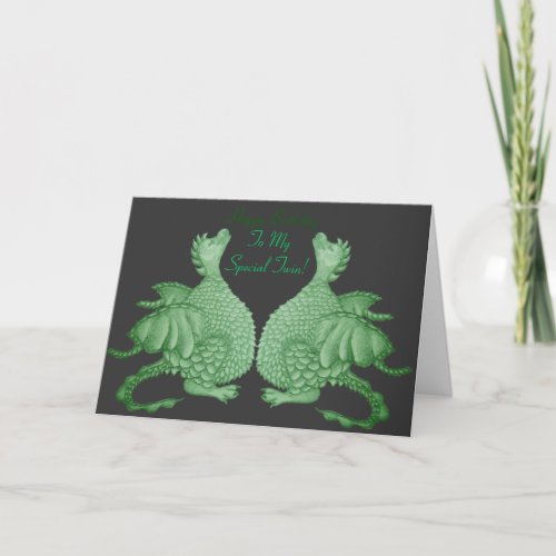 mythical fantasy creature cute green dragon card