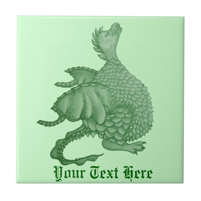 mythical fantasy creature cute green dragon ceramic tile (Front)