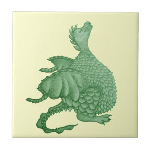 mythical fantasy creature cute green dragon ceramic tile