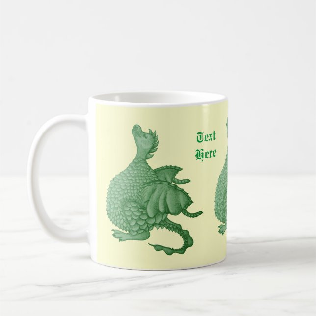 mythical fantasy creature cute green dragon coffee mug (Left)