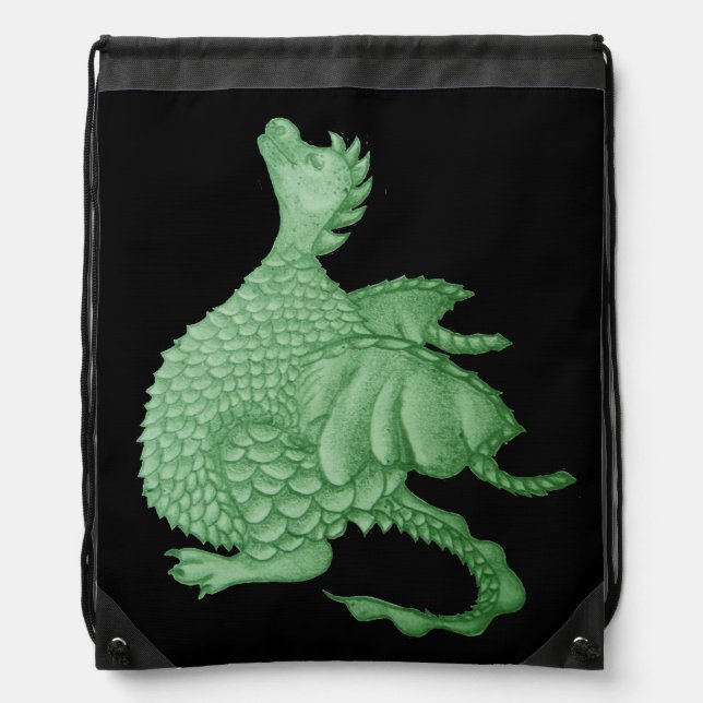 mythical fantasy creature cute green dragon drawstring bag (Front)