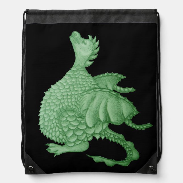 mythical fantasy creature cute green dragon  drawstring bag (Front)