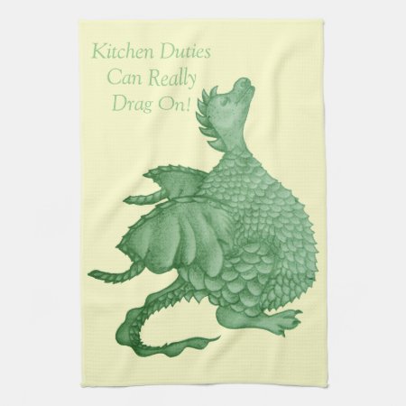 Mythical Fantasy Creature Cute Green Dragon Kitchen Towel