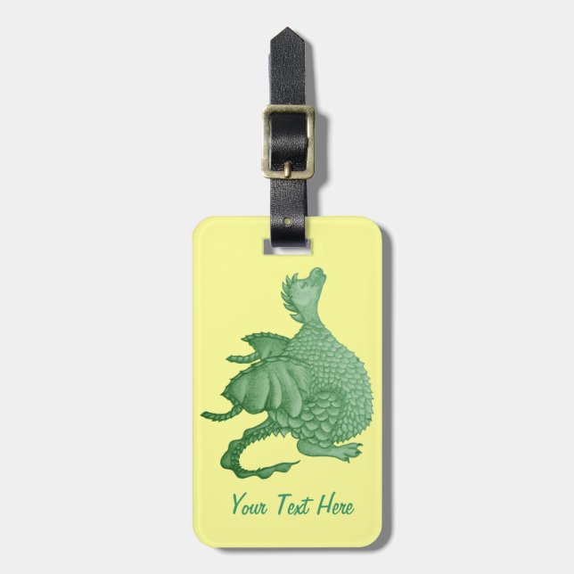 mythical fantasy creature cute green dragon luggage tag (Front Vertical)