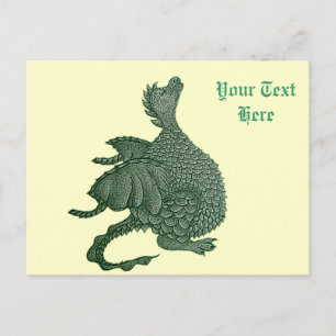 mythical fantasy creature cute green dragon postcard