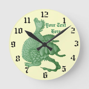 mythical fantasy creature cute green dragon round clock