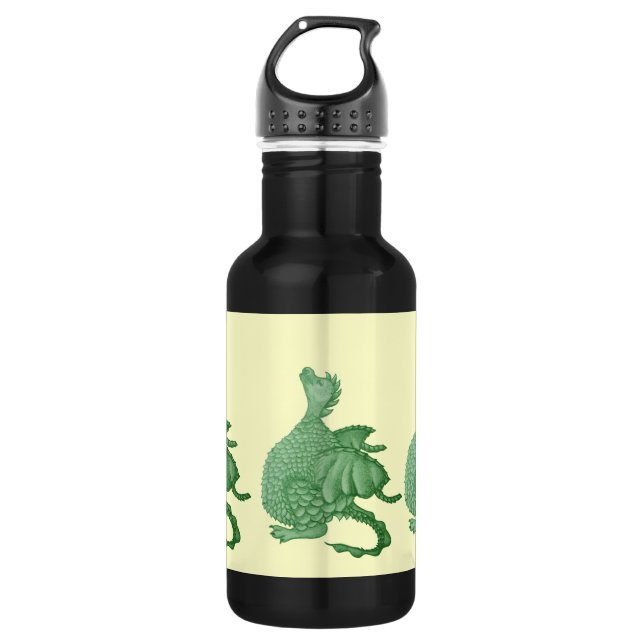 mythical fantasy creature cute green dragon stainless steel water bottle (Front)