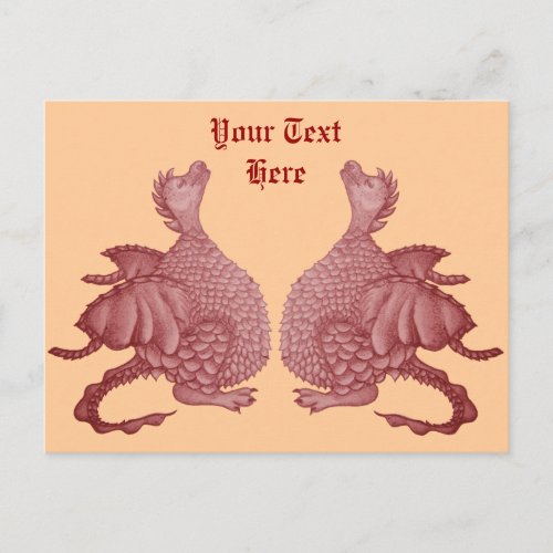 mythical fantasy creature red dragon for twins postcard