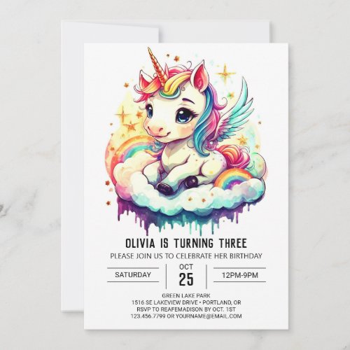 Mythical Fantasy Unicorn Birthday  Invitation