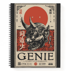 Mythical Genie with Horns and Crimson Sun Notebook
