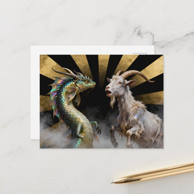 Mythical Goat-Dragon Creatures Surprised Postcard (Front/Back In Situ)