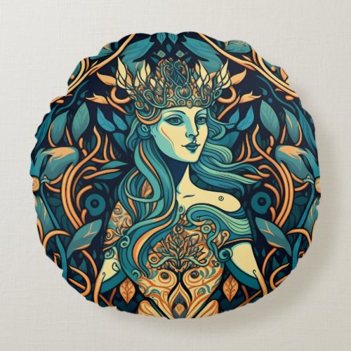 Mythical Goddess Hecate in a Botanical Design Round Pillow