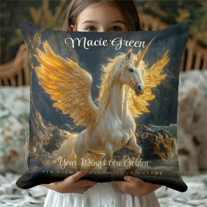 Mythical Golden Winged Pegasus Ocean Fantasy Horse Throw Pillow