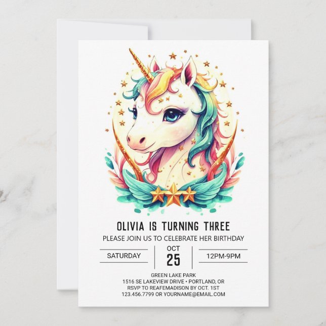 Mythical Graceful Unicorn Birthday Invitation (Front)