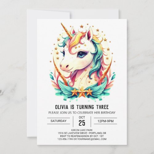 Mythical Graceful Unicorn Birthday Invitation