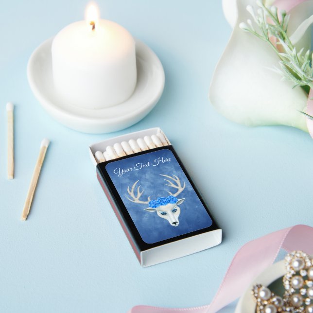Mythical Head of White Deer Roses antlers on Blue  Matchboxes (Insitu)