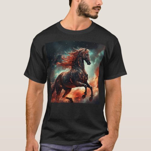 Mythical Horse with Red Hair in the Cosmos T_Shirt