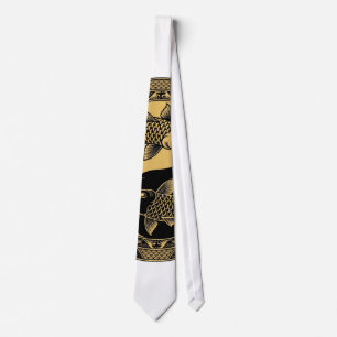 Mythical Imperial Chinese Dragon Relief Round Orna Neck Tie