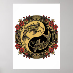 Mythical Imperial Chinese Dragon Relief Round Orna Poster