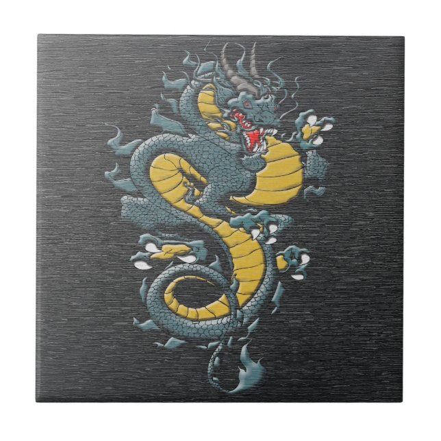 Mythical Japanese Blue Dragon Ceramic Tile (Front)